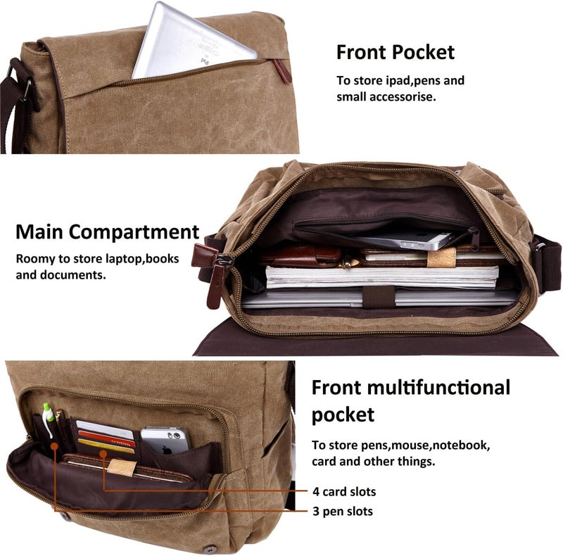 Mactso Canvas Messenger Bag for Men Women,Travel Satchel Shoulder bag 15.6 Inch Laptop Bag briefcase Business - Image 4